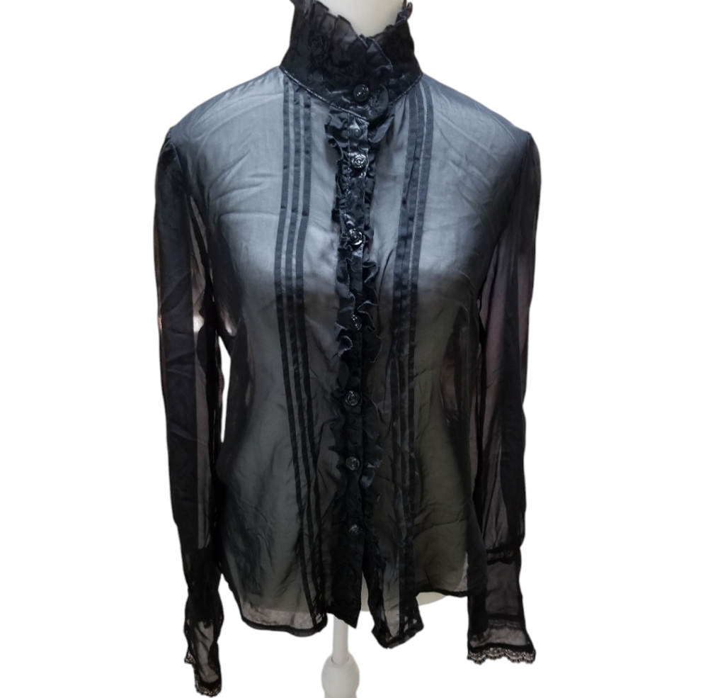 Vodoo Vixen Women's Black Victorian Gothic Sheer Blouse